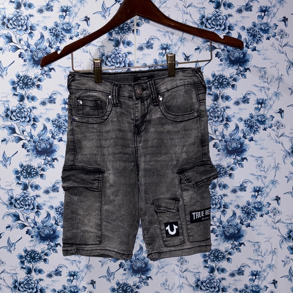 True Religion Black Denim Cargo Shorts